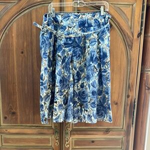 Talbots Blue and White Skater Skirt Knee-Length Pleated